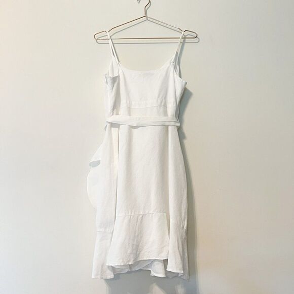 Banana Republic White Linen Blend Ruffle Wrap Spaghetti Strap Dress 14 Petite - Picture 7 of 9